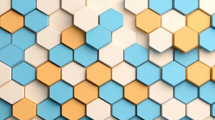 Fototapeta premium Geometric Colorful Hexagonal Tiles Background in Blue, White, and Yellow Shades Offering Modern Design Texture