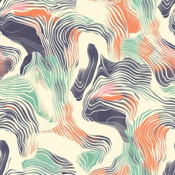modern art abstract shape seamless pattern art retro line dynamic style flow paint