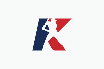 letter K logo with baseball player silhouette. It is good for team logo, club, sticker, etc.