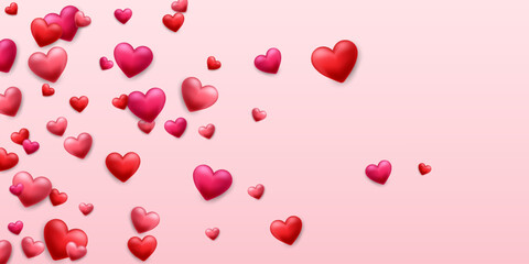 Vector 3D hearts, Valentines day love symbol. Cute love hearts. Realistic romantic emoji. Valentines day vector illustration
