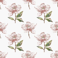 Delicate watercolor magnolia pattern perfect for textile and wrapping designs