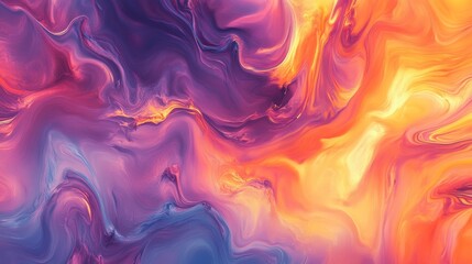 Fototapeta premium Vibrant swirls of purple, orange, and blue create a dynamic abstract background.