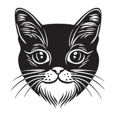Obraz premium Cat face portrait, black outline clipart style illustration, transparent background