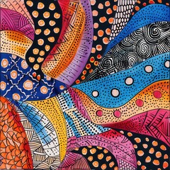multicolored cute doodle art simple color abstract shape full flower children hand drawn vibrant line and paint seamless pattern creativity