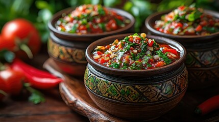 Spicy Tomato Salsa in Decorative Bowls