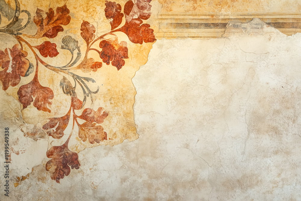 Poster ancient wall fresco. vintage ornament. slide background with space for text. background image. creat