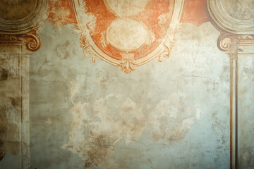 Naklejka premium Ancient wall fresco. Vintage Ornament. Slide Background with space for text. Background image. Created with Generative AI technology.