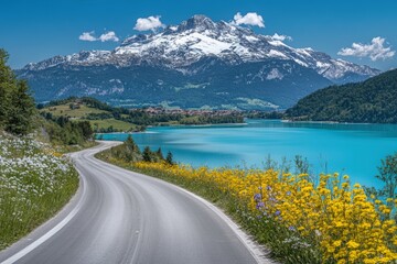 T&uuml;rkis blaufarbener Alaudinsee im Pamirgebirge - Tadschikistan. Beautiful simple AI generated image