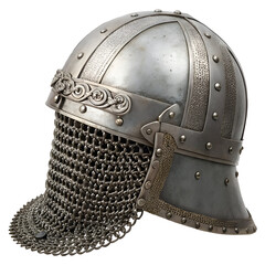 Chainmail armor helmet in isolate white background
