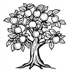 Obraz premium Abundant apple tree illustration, white background, orchard, educational