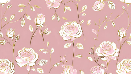 inimalist Floral Pattern with Gold Accents on Pastel Pink