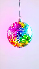 Fototapeta premium A colorful disco ball hanging on white background