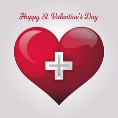 Obraz premium Happy St. Valentine's Day red shiny greeting card with a love heart. 