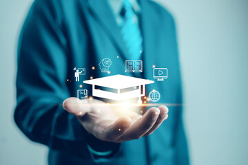  E-learning education concept, internet lessons and online webinar.  who attends online lessons on a digital Education  learning online with webinar, learn,training, education, course, tutorial,
