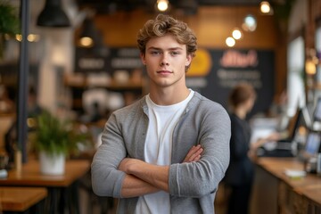 Fototapeta premium blond boy 9-10 years old in a black shirt. Beautiful simple AI generated image