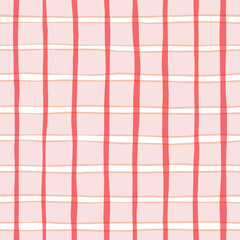 Pink tartan girly pattern, seamless plaid print, checkered cute spring paint brush strokes. Gingham texture for textile: shirts, tablecloths, clothes