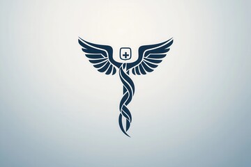 Fototapeta premium Elegant Vector Logo Concept for Medical Clinic Featuring Wings and Caduceus Symbol, Perfect for Healthcare Branding and Professional Use