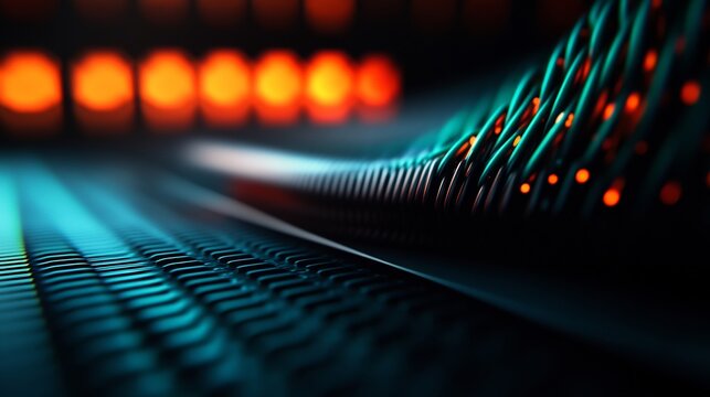 Abstract Technological Network:  Interconnected Cables and Glowing Nodes