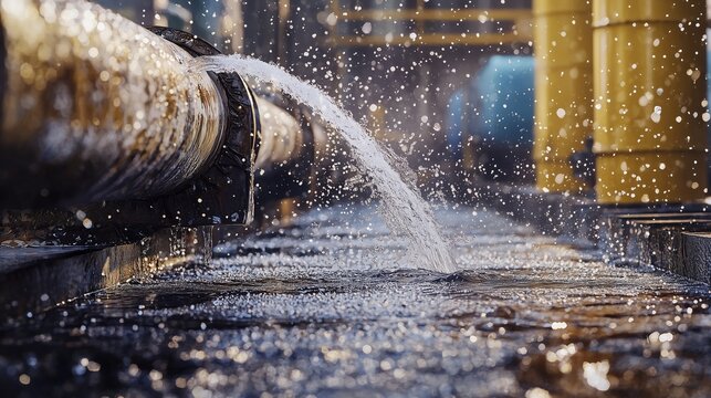 Burst pipe with water spraying, symbolizing urgent plumbing repair needs.