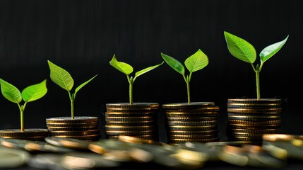 Concept of business growth, profit, development, and success. plants with Growing money, finance and investment.