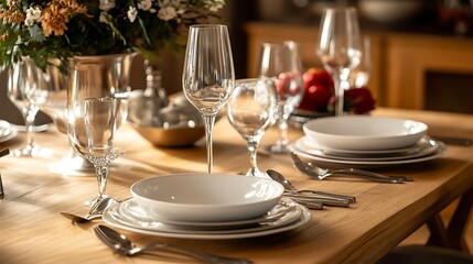 Elegant table setting with cutlery on wooden background vibrant and natural ighting