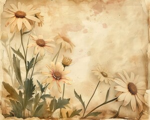 vintage daisy antique illustration scrapbook crumpled paper old retro low corner border