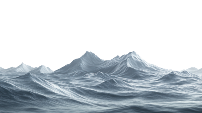 A stunning view of stylized waves and mountains under a clear sky, showcasing the natural beauty and tranquility of the ocean landscape.