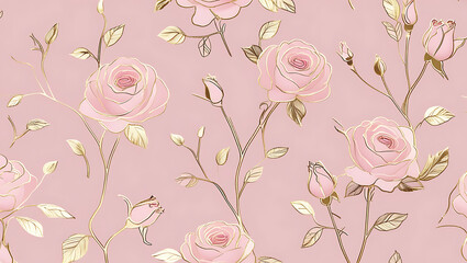 inimalist Floral Pattern with Gold Accents on Pastel Pink