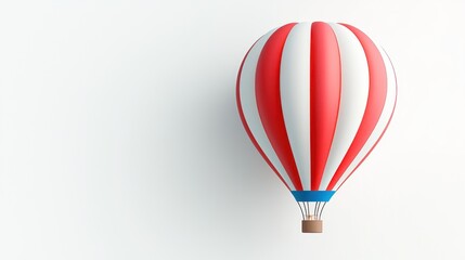 Red and white striped hot air balloon on white background.