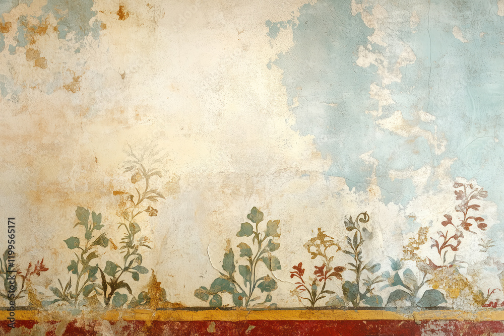 Poster ancient wall fresco. vintage ornament. slide background with space for text. background image. creat