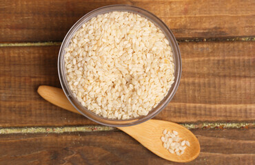 bowl with white sesame seeds