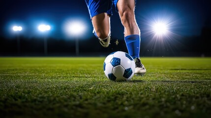 Naklejka premium Intense soccer game action stadium field sports photography night environment close-up view athletic performance