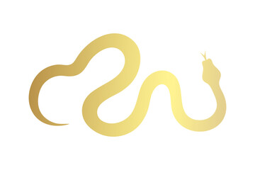 Golden crawling snake silhouette isolated on white background. Lunar New Year symbol. Vector illustration