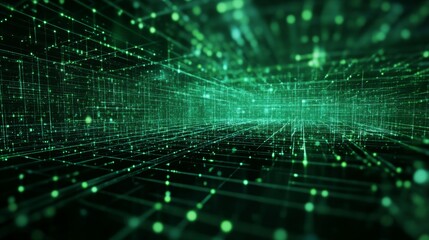 Fototapeta premium digital grid matrix abstract illustration dark green neon color palette, data visualization