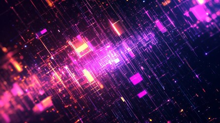 Obraz premium digital grid matrix abstract illustration magenta violet neon color palette, data visualization website banner
