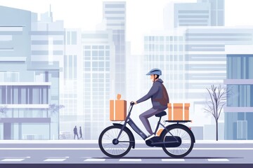 Fototapeta premium electric bike courier delivering packages in an urban environment, promoting eco-friendly delivery, minimal style city baspace --ar 3:2 --style raw --v 6.1 Job ID: b2142454-2b7e-4613-9f87-c3b2643795cf