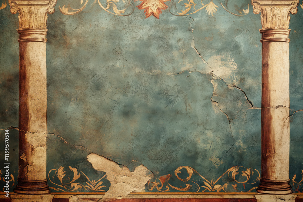 Poster ancient wall fresco. vintage ornament. slide background with space for text. background image. creat