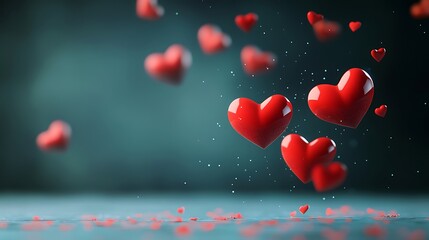 Obraz premium Falling red hearts isolated on colourful background symbol of love