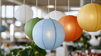 Elegant A bustling Vesak festival market with stalls selling colorful lanterns prayer beads and lotus flowers surrounded by cheerful devotees 