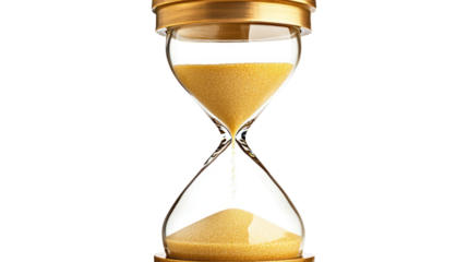 An elegant hourglass with golden sand flowing, symbolizing the passage of time and the importance of every moment.