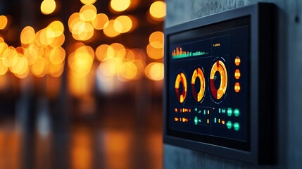 Digital Interface in the City: A sleek digital interface display with dynamic data visualizations against a backdrop of city lights. Captivating the essence of urban life, it symbolizes connectivity.