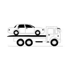 Car Transported On Tow Truck In Flat Vector Illustration Symbolizing Vehicle Breakdown, Towing Services, And Roadside Assistance, Isolated On White Background