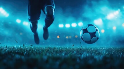 Exciting soccer match action stadium sports photography nighttime close-up dynamic gameplay highlights