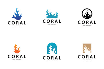 coral logo underwater seaweed plant simple template design marine decoration