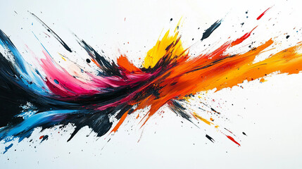 A painting of a colorful explosion with a black line in the middle