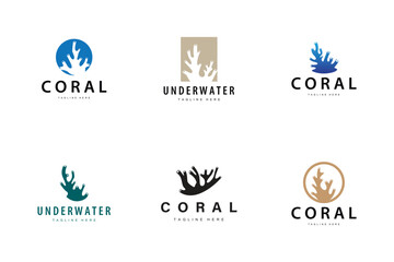 coral logo underwater seaweed plant simple template design marine decoration