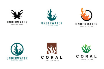 coral logo underwater seaweed plant simple template design marine decoration