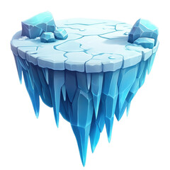 Fototapeta premium Frozen Island: A fantasy-style floating ice island, with sharp icy edges and rocky surface, perfect for game design or imaginative illustration.