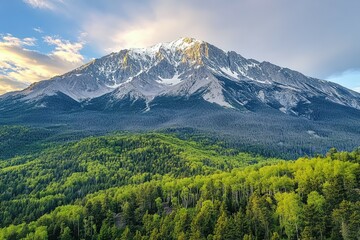 Fototapeta premium Mountain Explorer - Traveler with Backpack Adventure. Beautiful simple AI generated image