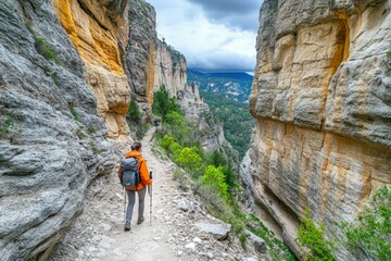 Friends hiking to a remote mountain location ultra-realistic photo. Beautiful simple AI generated image